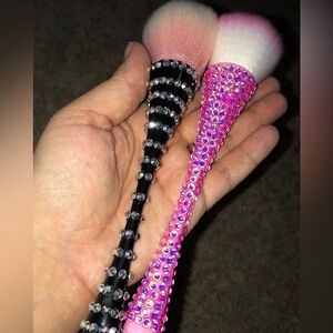 Amazon Pink and Black Rhinestone Makeup Brushes